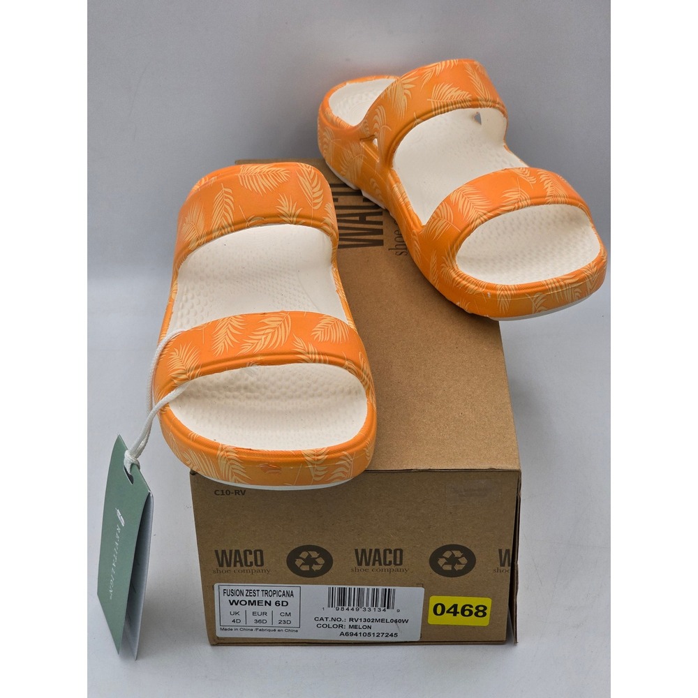 Revitalign Fusion Zest Tropicana Women 6D Melon Orange Palm Slides - NEW